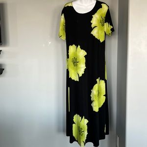 JoStar maxi dress. 1X. Black with green flowers.